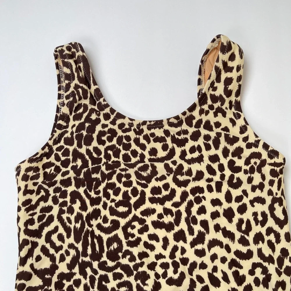 Crewcuts Leopard Print One Piece Swimsuit Girls Size 10 Tan Brown Animal Print